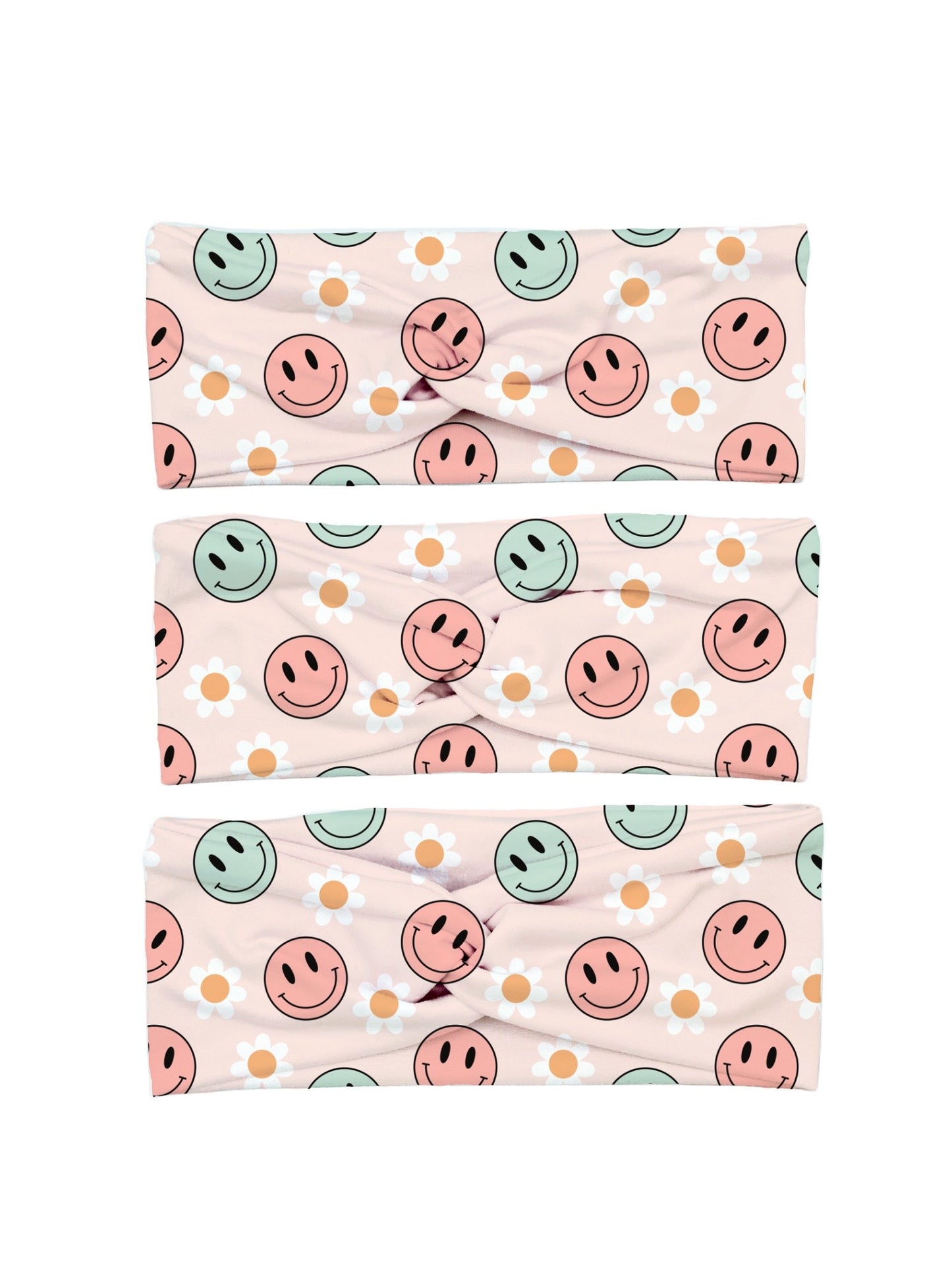 Light Pink Smiley Faces Yoga Stretch Headband