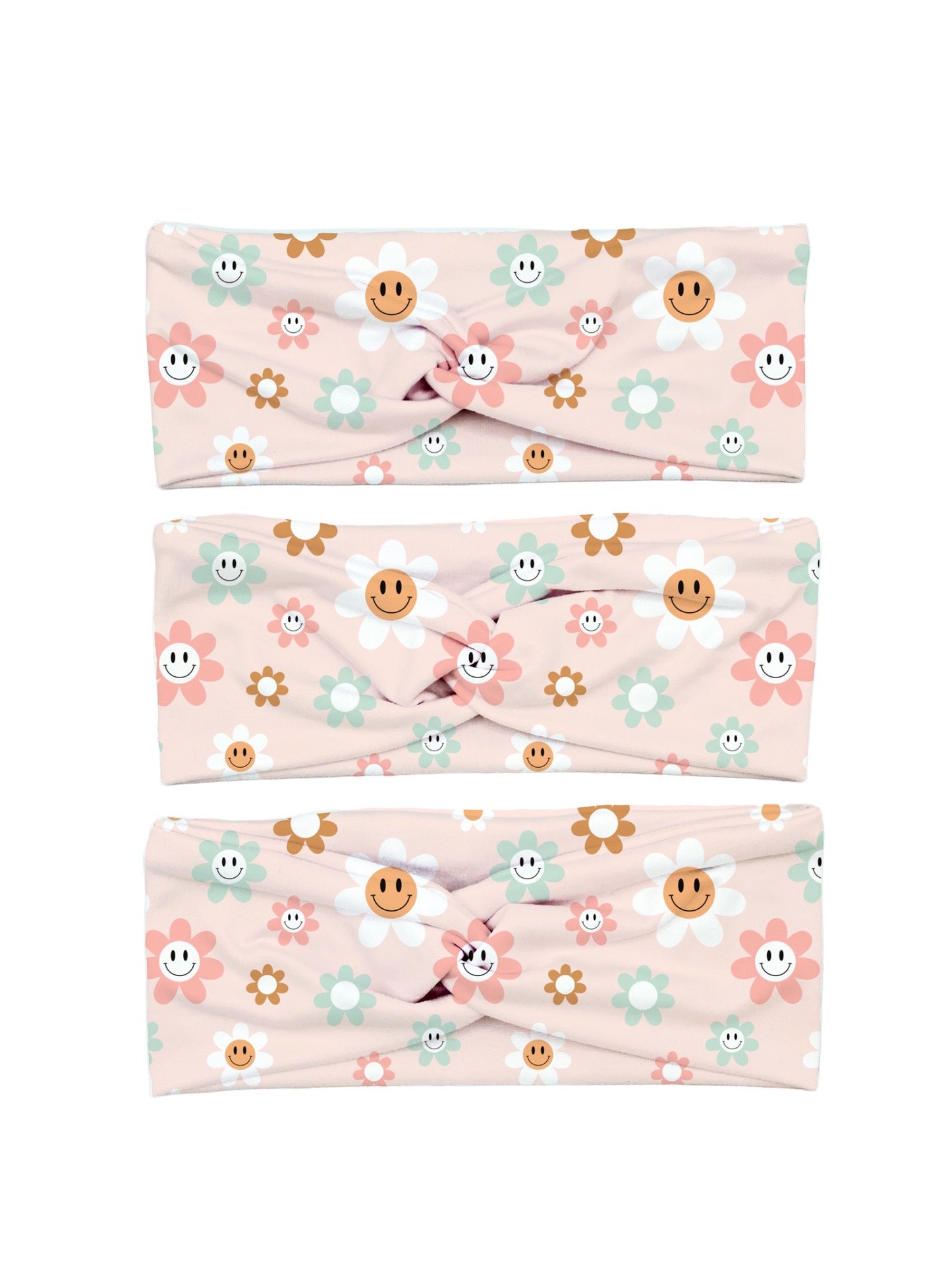 Light Pink Smiley Face Flowers Yoga Stretch Headband