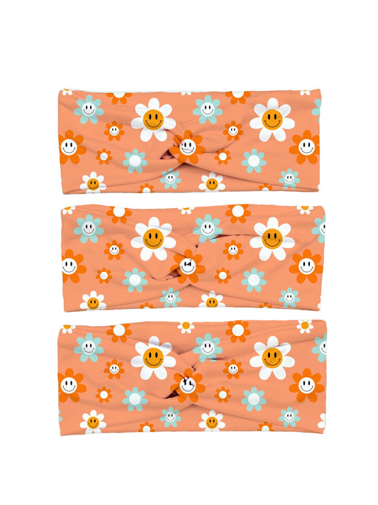 Peach Smiley Face Flowers Yoga Stretch Headband
