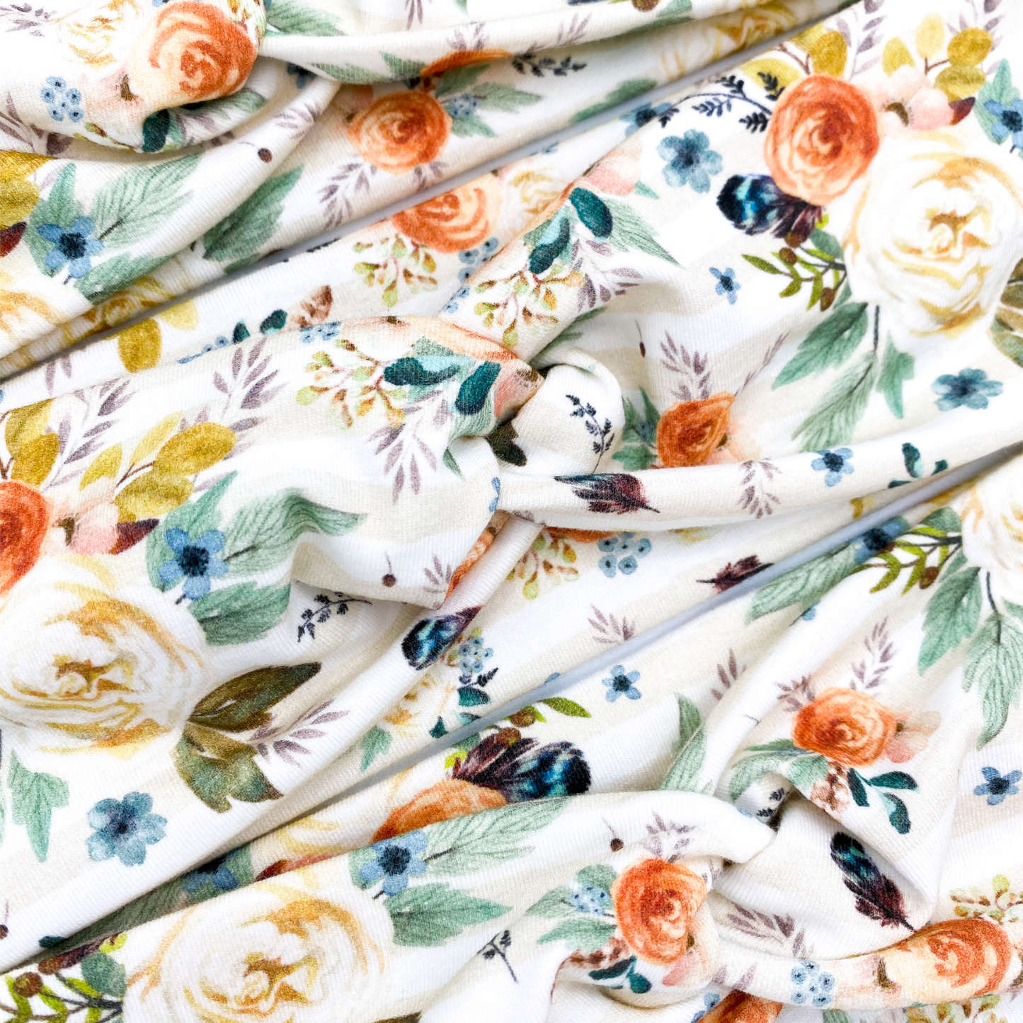 Peach Striped Western Floral Headband