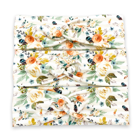 Peach Striped Western Floral Headband