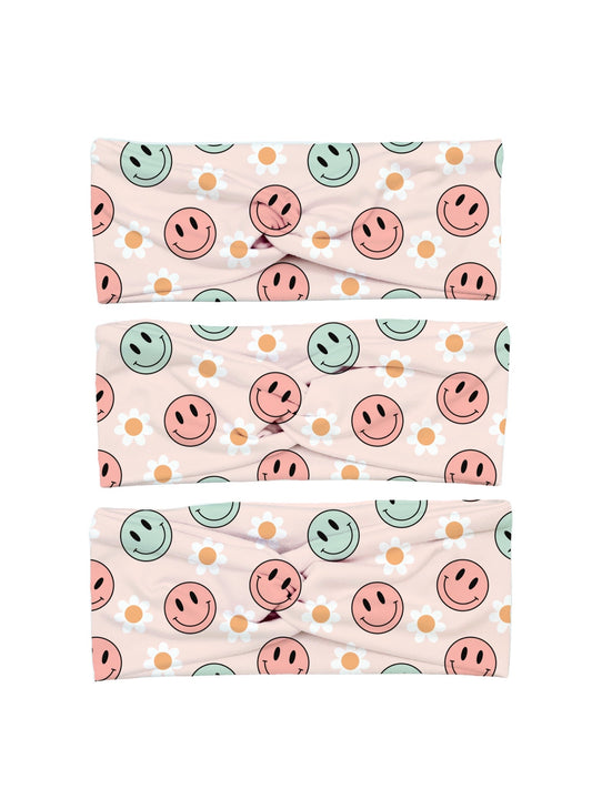 Light Pink Smiley Faces Yoga Stretch Headband