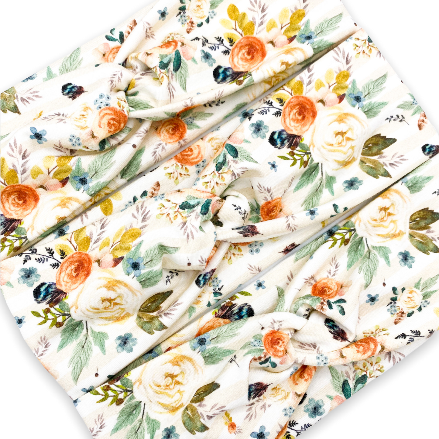 Peach Striped Western Floral Headband