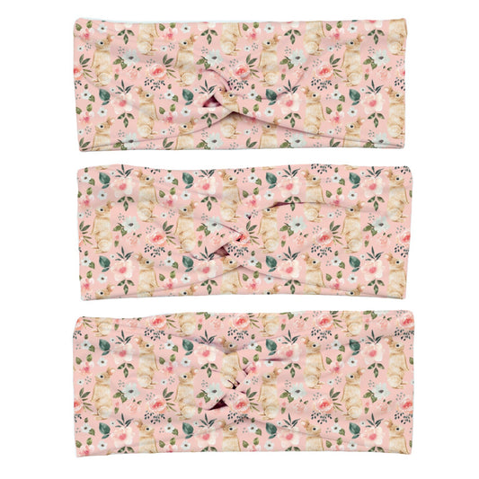 Pink Easter Bunny Floral Yoga Stretch Headband